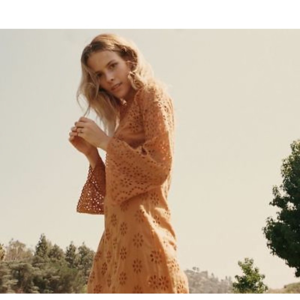 New Doen Marigold Tan Francoise Eyelet Dress